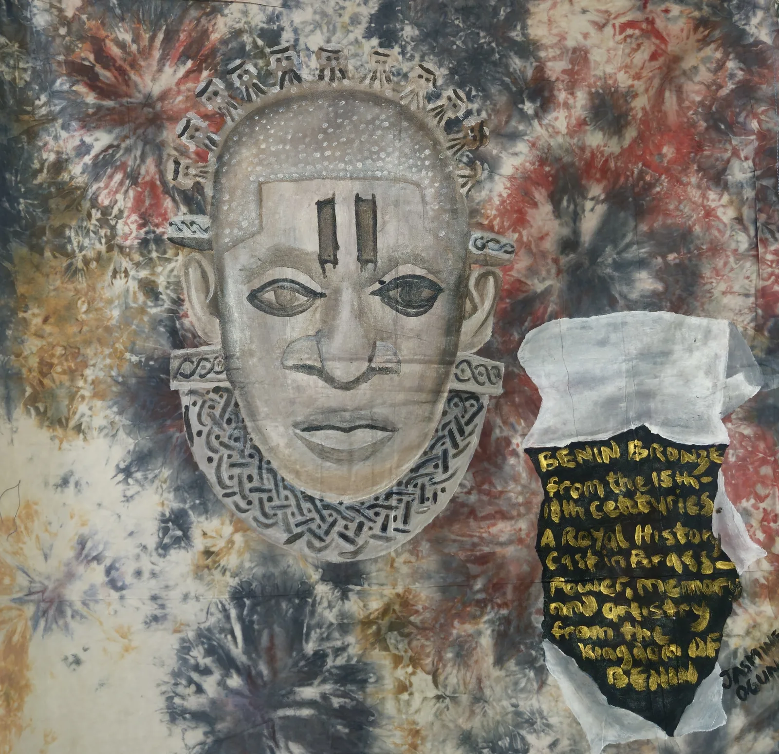 Benin Bronze, a mixed-media painting by Jasmine Oguns, on display at Charlestown Gallery
